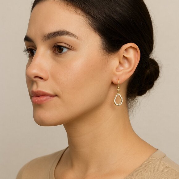 NWOT Swarovski Crystal Elements Gold Overly Tear Drop Earrings 1.25 inches - Picture 4 of 7